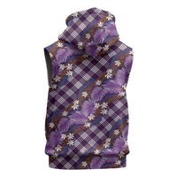 Polynesian Monstera Tiare Floral Sleeveless Zip Hoodie Lavender Tropical Plaid - Polynesian Pride