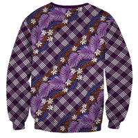 Polynesian Monstera Tiare Floral Sweatshirt Lavender Tropical Plaid - Polynesian Pride