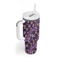 Polynesian Monstera Tiare Floral Tumbler With Handle Lavender Tropical Plaid - Polynesian Pride