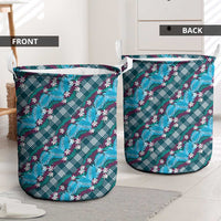 Polynesian Monstera Tiare Floral Laundry Basket Dark Teal Tropical Plaid - Polynesian Pride