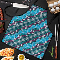 Polynesian Monstera Tiare Floral Apron Dark Teal Tropical Plaid - Polynesian Pride