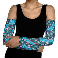 Polynesian Monstera Tiare Floral Arm Sleeves Dark Teal Tropical Plaid - Polynesian Pride