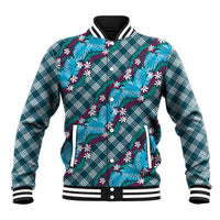 Polynesian Monstera Tiare Floral Baseball Jacket Dark Teal Tropical Plaid - Polynesian Pride