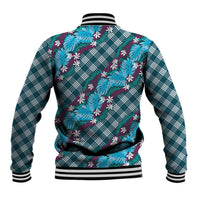 Polynesian Monstera Tiare Floral Baseball Jacket Dark Teal Tropical Plaid - Polynesian Pride