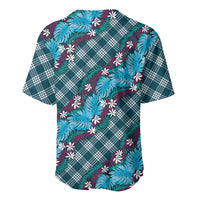Polynesian Monstera Tiare Floral Baseball Jersey Dark Teal Tropical Plaid - Polynesian Pride