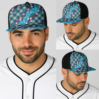 Polynesian Monstera Tiare Floral Baseball Net Cap Dark Teal Tropical Plaid LT01 - Polynesian Pride