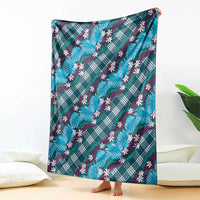 Polynesian Monstera Tiare Floral Blanket Dark Teal Tropical Plaid - Polynesian Pride