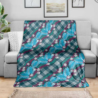 Polynesian Monstera Tiare Floral Blanket Dark Teal Tropical Plaid - Polynesian Pride