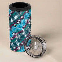 Polynesian Monstera Tiare Floral 4 in 1 Can Cooler Tumbler Dark Teal Tropical Plaid - Polynesian Pride