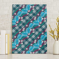 Polynesian Monstera Tiare Floral Canvas Wall Art Dark Teal Tropical Plaid - Polynesian Pride