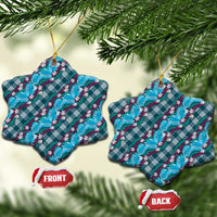 Polynesian Monstera Tiare Floral Ceramic Ornament Dark Teal Tropical Plaid - Polynesian Pride