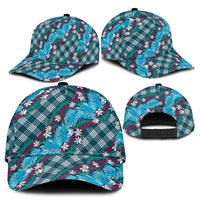 Polynesian Monstera Tiare Floral Classic Cap Dark Teal Tropical Plaid - Polynesian Pride