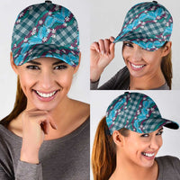 Polynesian Monstera Tiare Floral Classic Cap Dark Teal Tropical Plaid - Polynesian Pride