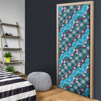 Polynesian Monstera Tiare Floral Door Cover Dark Teal Tropical Plaid - Polynesian Pride