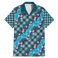Polynesian Monstera Tiare Floral Family Matching Mermaid Dress and Hawaiian Shirt Dark Teal Tropical Plaid - Polynesian Pride