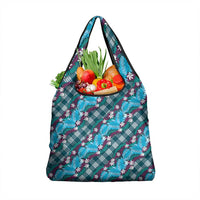 Polynesian Monstera Tiare Floral Grocery Bag Dark Teal Tropical Plaid - Polynesian Pride