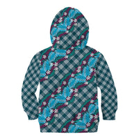 Polynesian Monstera Tiare Floral Kid Hoodie Dark Teal Tropical Plaid - Polynesian Pride