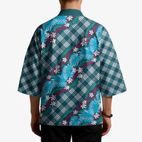 Polynesian Monstera Tiare Floral Kimono Dark Teal Tropical Plaid - Polynesian Pride