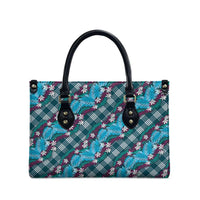 Polynesian Monstera Tiare Floral Leather Bag Dark Teal Tropical Plaid - Polynesian Pride