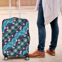 Polynesian Monstera Tiare Floral Luggage Cover Dark Teal Tropical Plaid - Polynesian Pride
