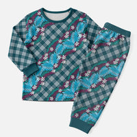 Polynesian Monstera Tiare Floral Christmas Pajama Set Dark Teal Tropical Plaid - Polynesian Pride