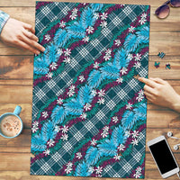 Polynesian Monstera Tiare Floral Puzzle Dark Teal Tropical Plaid - Polynesian Pride