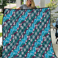 Polynesian Monstera Tiare Floral Quilt Dark Teal Tropical Plaid - Polynesian Pride