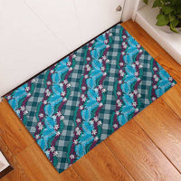 Polynesian Monstera Tiare Floral Rubber Doormat Dark Teal Tropical Plaid - Polynesian Pride