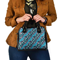 Polynesian Monstera Tiare Floral Shoulder Handbag Dark Teal Tropical Plaid - Polynesian Pride