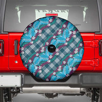 Polynesian Monstera Tiare Floral Spare Tire Cover Dark Teal Tropical Plaid - Polynesian Pride