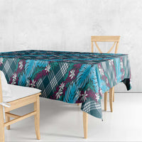 Polynesian Monstera Tiare Floral Tablecloth Dark Teal Tropical Plaid - Polynesian Pride
