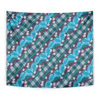 Polynesian Monstera Tiare Floral Tapestry Dark Teal Tropical Plaid - Polynesian Pride