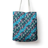 Polynesian Monstera Tiare Floral Tote Bag Dark Teal Tropical Plaid - Polynesian Pride