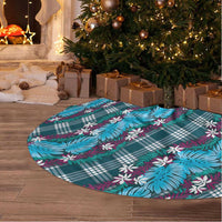 Polynesian Monstera Tiare Floral Tree Skirt Dark Teal Tropical Plaid - Polynesian Pride