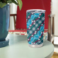 Polynesian Monstera Tiare Floral Tumbler Cup Dark Teal Tropical Plaid - Polynesian Pride