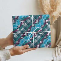 Polynesian Monstera Tiare Floral Wrapping Paper Dark Teal Tropical Plaid - Polynesian Pride