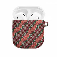 Polynesian Monstera Tiare Floral AirPods Case Burgundy Tropical Plaid - Polynesian Pride