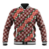 Polynesian Monstera Tiare Floral Baseball Jacket Burgundy Tropical Plaid - Polynesian Pride