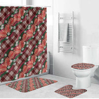 Polynesian Monstera Tiare Floral Bathroom Set Burgundy Tropical Plaid LT01 Bathroom Set (4 pcs) Red - Polynesian Pride