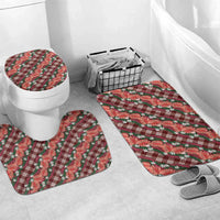 Polynesian Monstera Tiare Floral Bathroom Set Burgundy Tropical Plaid LT01 Mat Set Only (3 pcs) One Size Red - Polynesian Pride