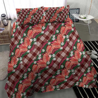 Polynesian Monstera Tiare Floral Bedding Set Burgundy Tropical Plaid - Polynesian Pride