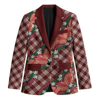 Polynesian Monstera Tiare Floral Blazer Burgundy Tropical Plaid - Polynesian Pride