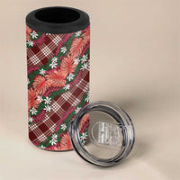 Polynesian Monstera Tiare Floral 4 in 1 Can Cooler Tumbler Burgundy Tropical Plaid - Polynesian Pride