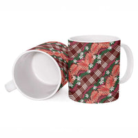 Polynesian Monstera Tiare Floral Ceramic Mug Burgundy Tropical Plaid - Polynesian Pride