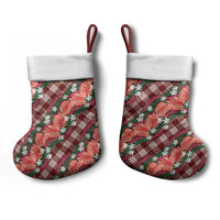 Polynesian Monstera Tiare Floral Christmas Stocking Burgundy Tropical Plaid - Polynesian Pride