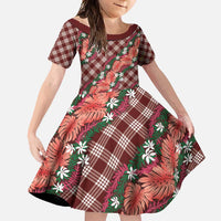 Polynesian Monstera Tiare Floral Family Matching Mermaid Dress and Hawaiian Shirt Burgundy Tropical Plaid - Polynesian Pride