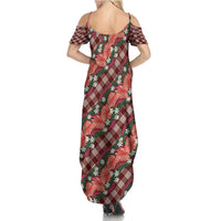 Polynesian Monstera Tiare Floral Family Matching Summer Maxi Dress and Hawaiian Shirt Burgundy Tropical Plaid - Polynesian Pride