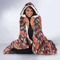 Polynesian Monstera Tiare Floral Hooded Blanket Burgundy Tropical Plaid - Polynesian Pride
