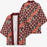 Polynesian Monstera Tiare Floral Kimono Burgundy Tropical Plaid - Polynesian Pride