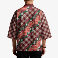 Polynesian Monstera Tiare Floral Kimono Burgundy Tropical Plaid - Polynesian Pride